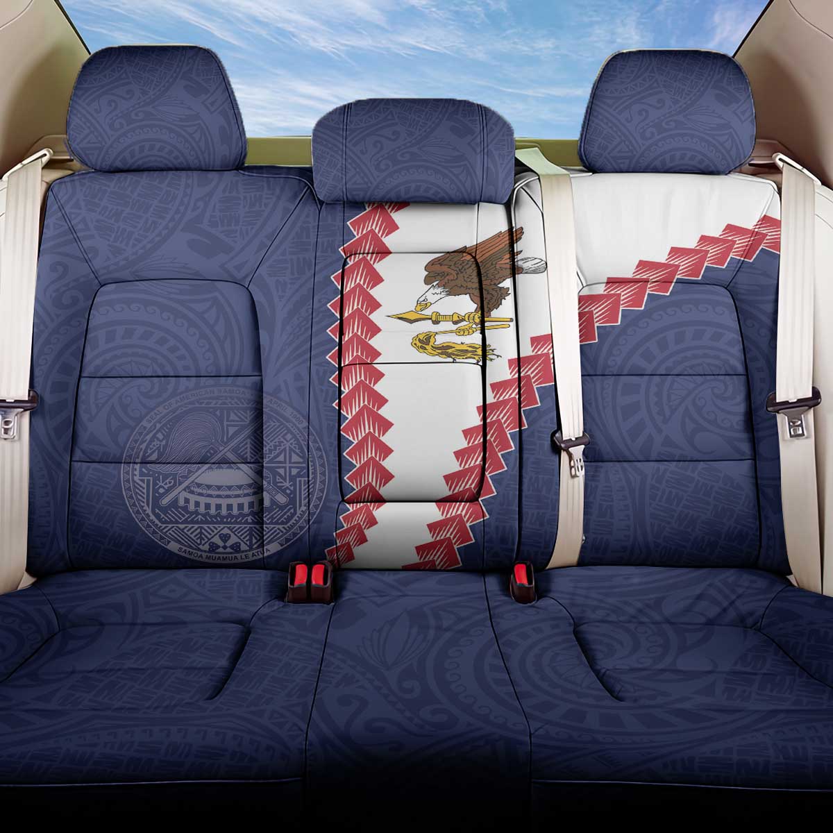 American Samoa Eagle Back Car Seat Cover Polynesian Tribal Pattern Curve Style LT05 One Size Blue - Polynesian Pride
