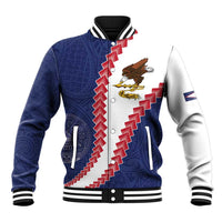 American Samoa Eagle Baseball Jacket Polynesian Tribal Pattern Curve Style LT05 Unisex Blue - Polynesian Pride