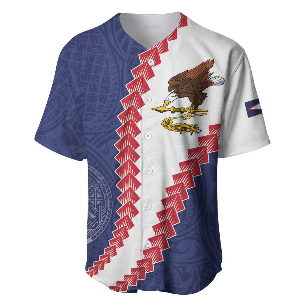 American Samoa Eagle Baseball Jersey Polynesian Tribal Pattern Curve Style LT05 Blue - Polynesian Pride