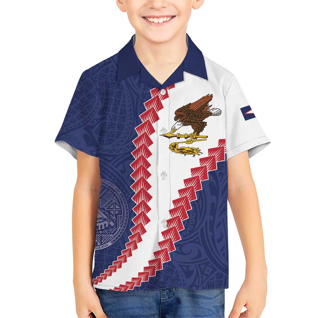 American Samoa Eagle Kid Hawaiian Shirt Polynesian Tribal Pattern Curve Style LT05 Kid Blue - Polynesian Pride