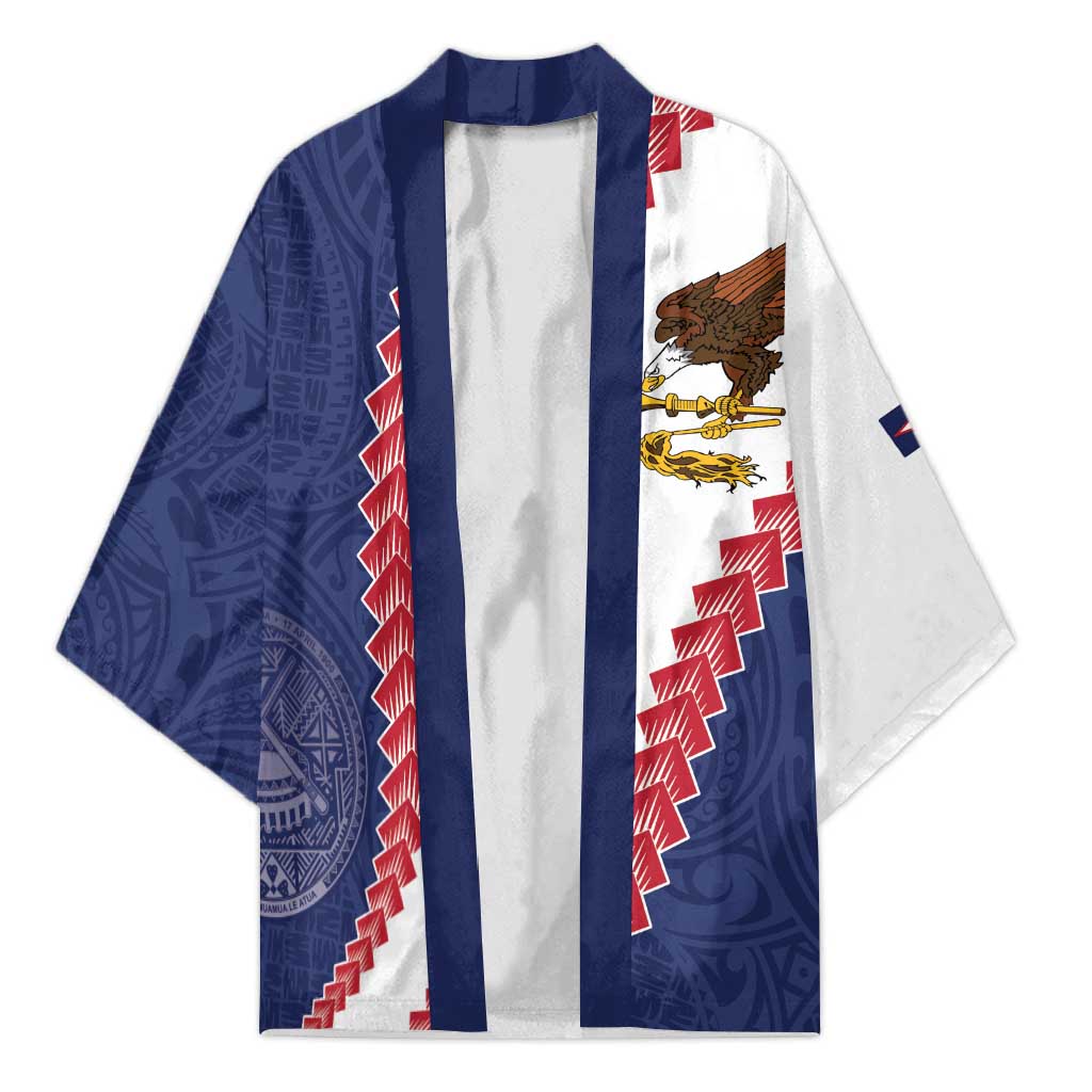 American Samoa Eagle Kimono Polynesian Tribal Pattern Curve Style LT05 Unisex Blue - Polynesian Pride