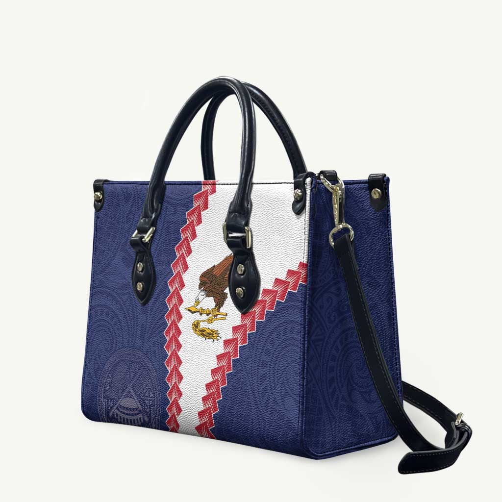 American Samoa Eagle Leather Bag Polynesian Tribal Pattern Curve Style LT05 Blue - Polynesian Pride