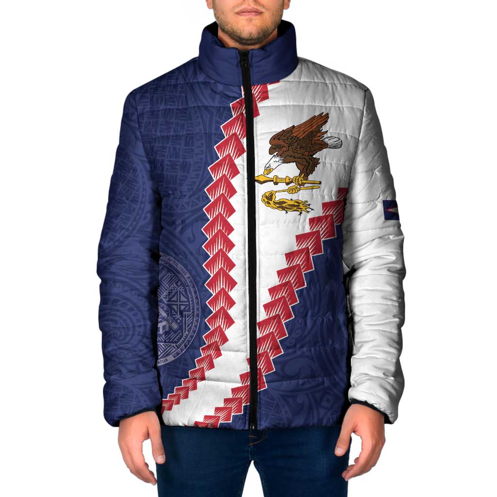 American Samoa Eagle Padded Jacket Polynesian Tribal Pattern Curve Style LT05 Men Blue - Polynesian Pride