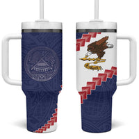 American Samoa Eagle Tumbler With Handle Polynesian Tribal Pattern Curve Style LT05 One Size: 40 oz Blue - Polynesian Pride