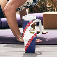 American Samoa Eagle Tumbler With Handle Polynesian Tribal Pattern Curve Style LT05 - Polynesian Pride