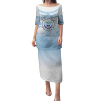Micronesia Constitution Day Puletasi Polynesian Tribal Tattoo Simple Style LT05 Long Dress Blue - Polynesian Pride