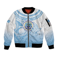Micronesia Constitution Day Sleeve Zip Bomber Jacket Polynesian Tribal Tattoo Simple Style LT05 Unisex Blue - Polynesian Pride