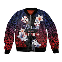 Wallis and Futuna Uvea Bomber Jacket Victory Day With Frangipani LT05 Unisex Black - Polynesian Pride