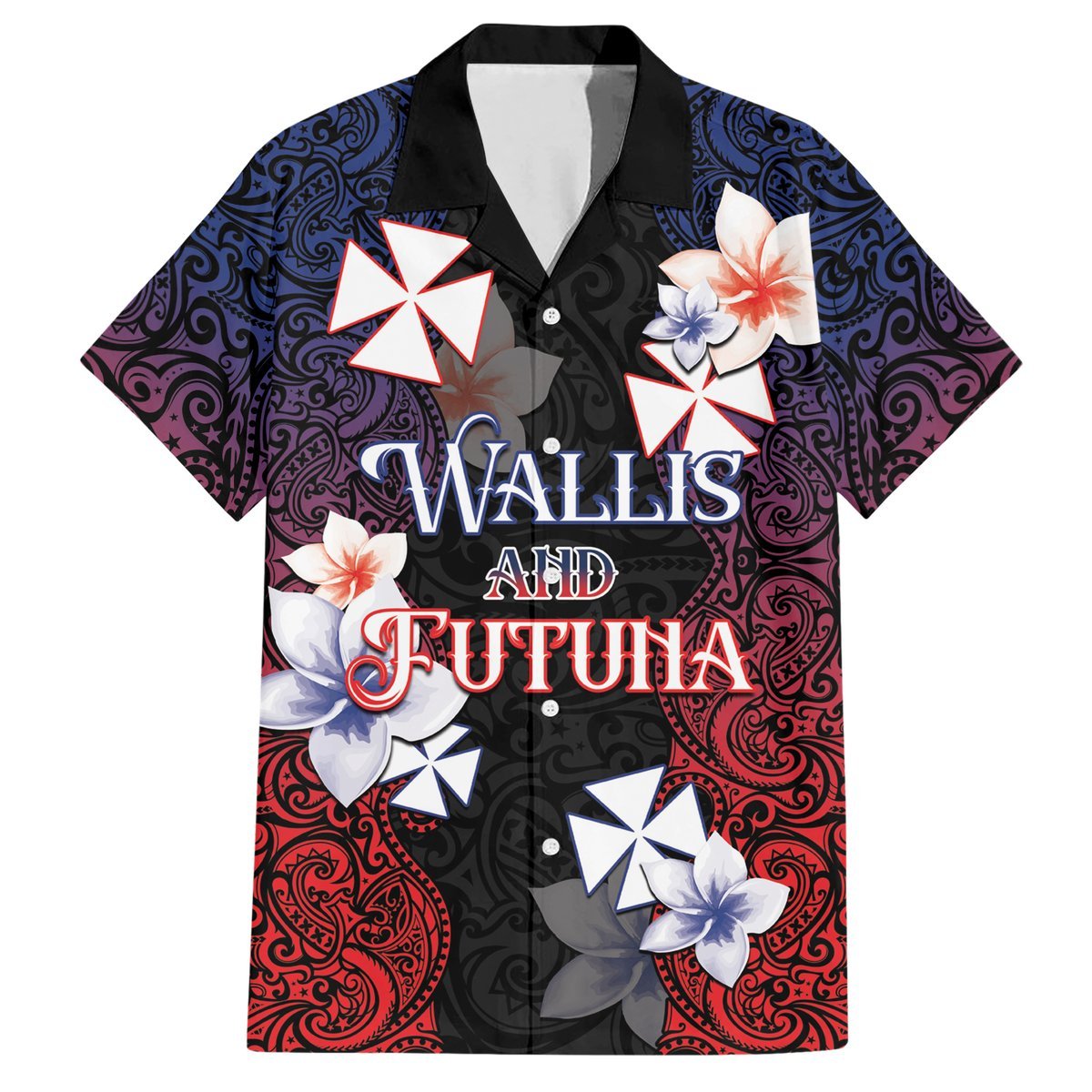 Wallis and Futuna Uvea Hawaiian Shirt Victory Day With Frangipani LT05 Black - Polynesian Pride