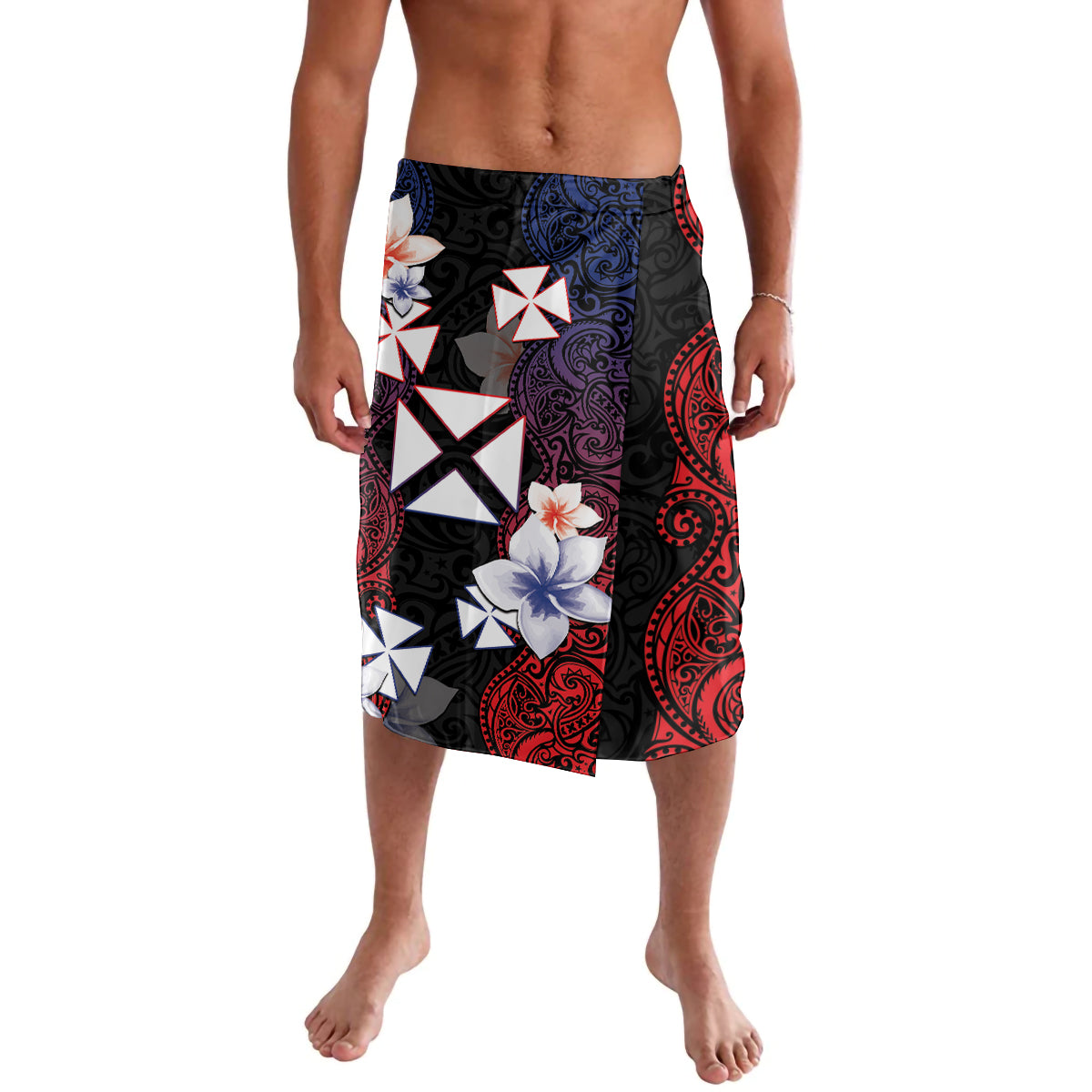 Wallis and Futuna Uvea Lavalava Victory Day With Frangipani LT05 Black - Polynesian Pride
