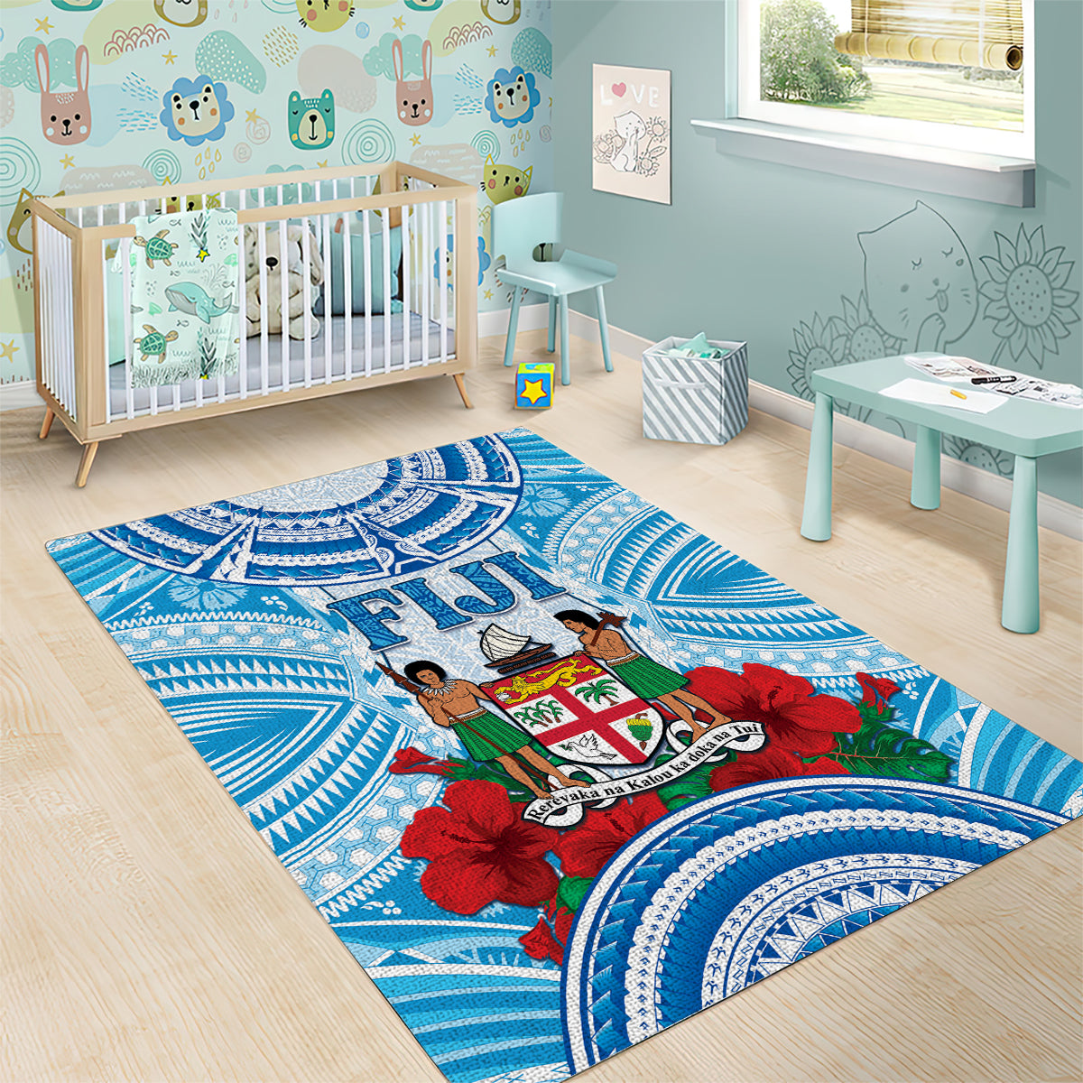Fiji Ratu Sir Lala Sukuna Day Area Rug Hibiscus Tapa Pattern LT05 - Polynesian Pride