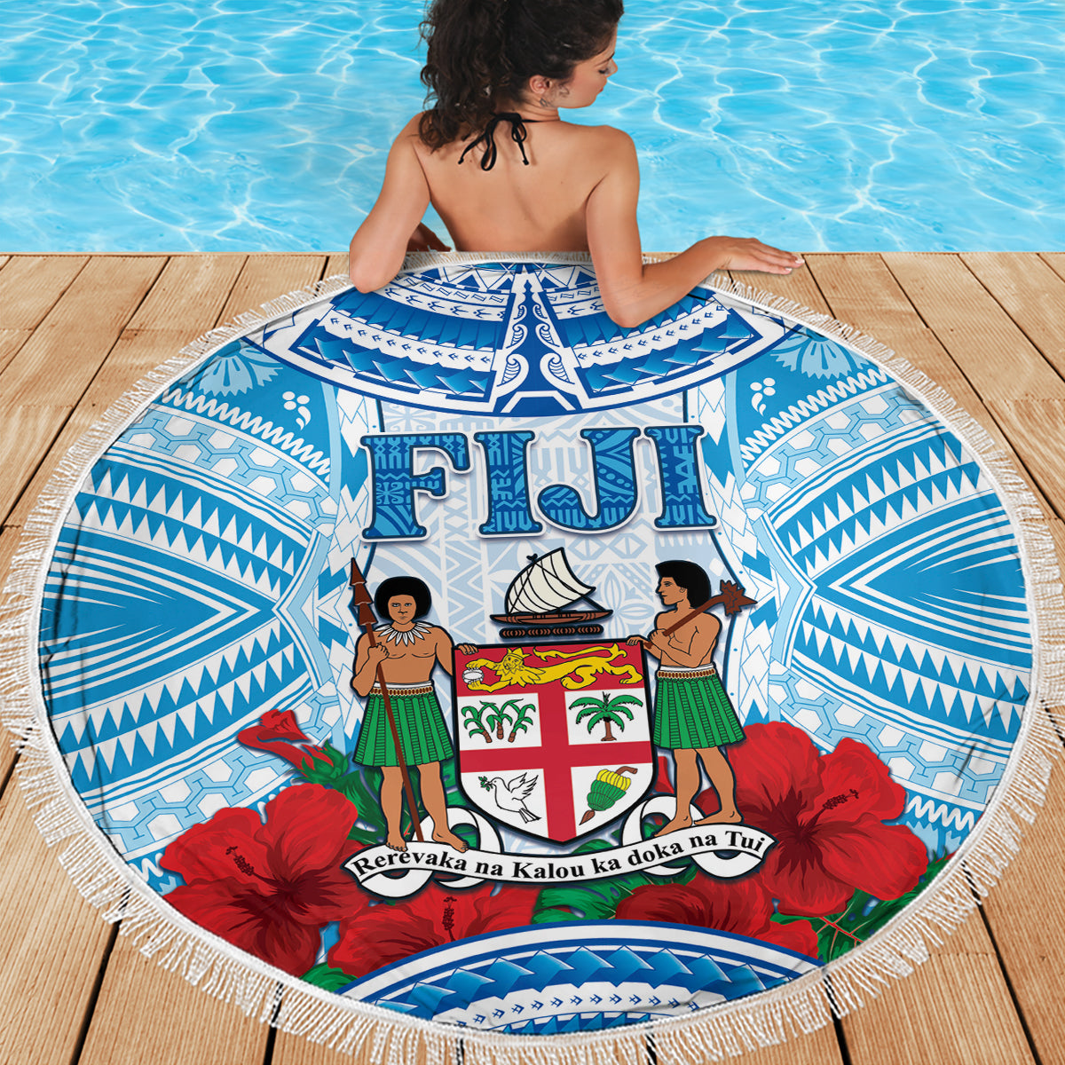 Fiji Ratu Sir Lala Sukuna Day Beach Blanket Hibiscus Tapa Pattern LT05 - Polynesian Pride