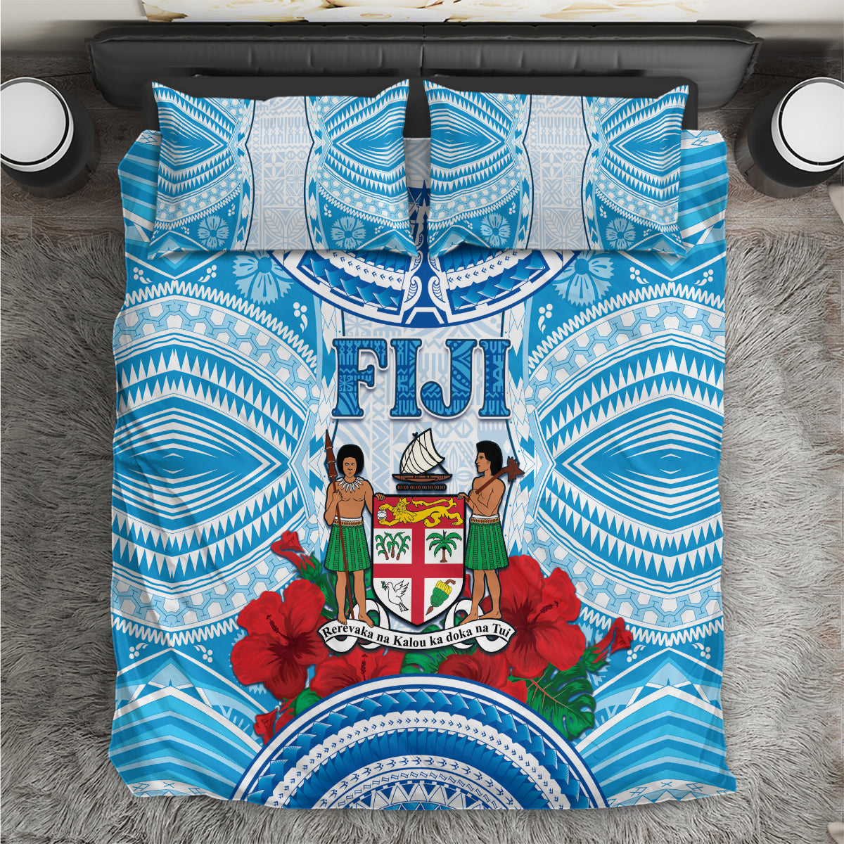 Fiji Ratu Sir Lala Sukuna Day Bedding Set Hibiscus Tapa Pattern LT05 Blue - Polynesian Pride