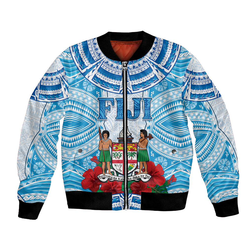 Personalised Fiji Ratu Sir Lala Sukuna Day Bomber Jacket Hibiscus Tapa Pattern LT05 Unisex Blue - Polynesian Pride