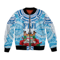 Personalised Fiji Ratu Sir Lala Sukuna Day Bomber Jacket Hibiscus Tapa Pattern LT05 Unisex Blue - Polynesian Pride