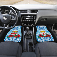Personalised Fiji Ratu Sir Lala Sukuna Day Car Mats Hibiscus Tapa Pattern LT05 Set 2pcs - Front Blue - Polynesian Pride