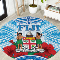 Fiji Ratu Sir Lala Sukuna Day Round Carpet Hibiscus Tapa Pattern LT05 Blue - Polynesian Pride