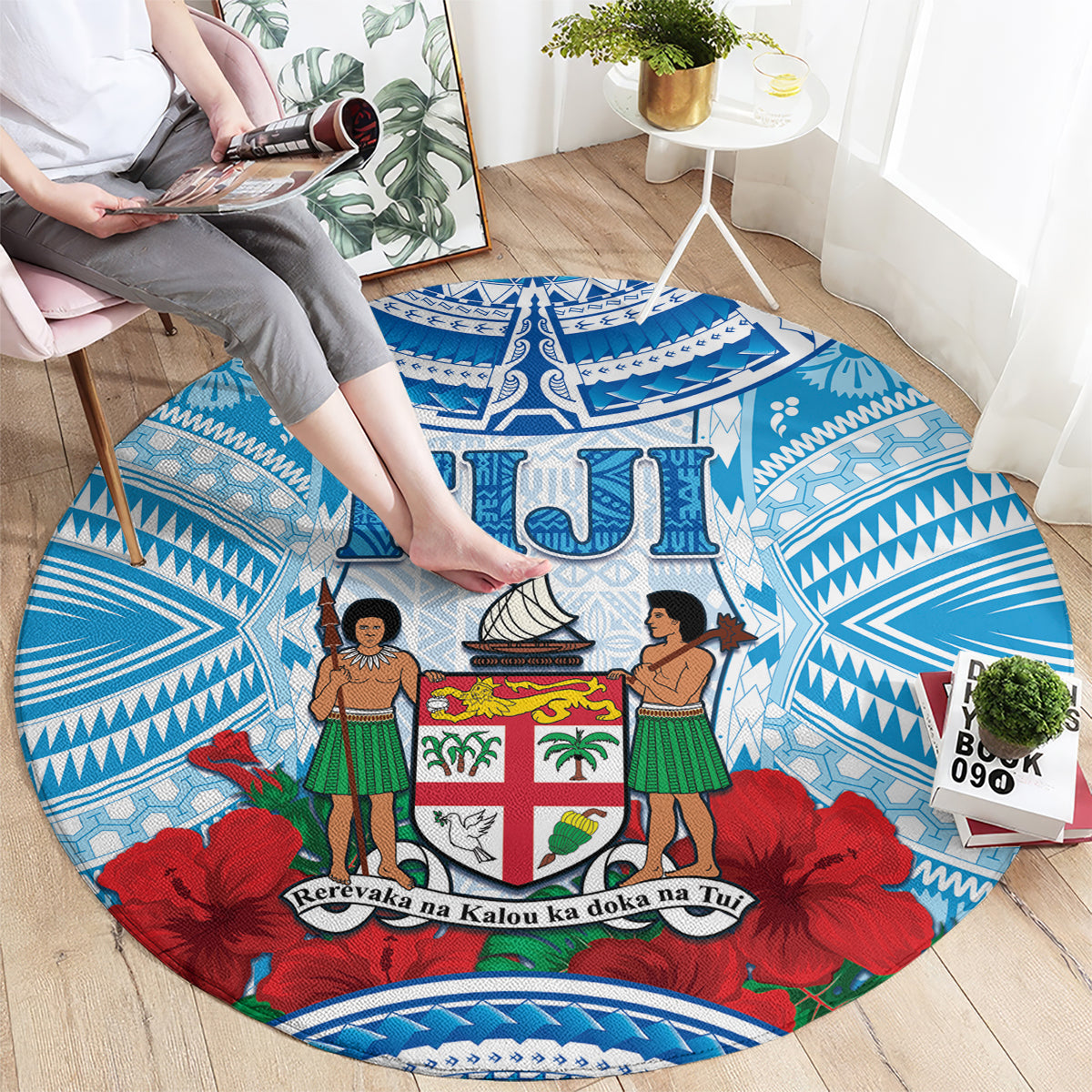 Fiji Ratu Sir Lala Sukuna Day Round Carpet Hibiscus Tapa Pattern LT05 - Polynesian Pride