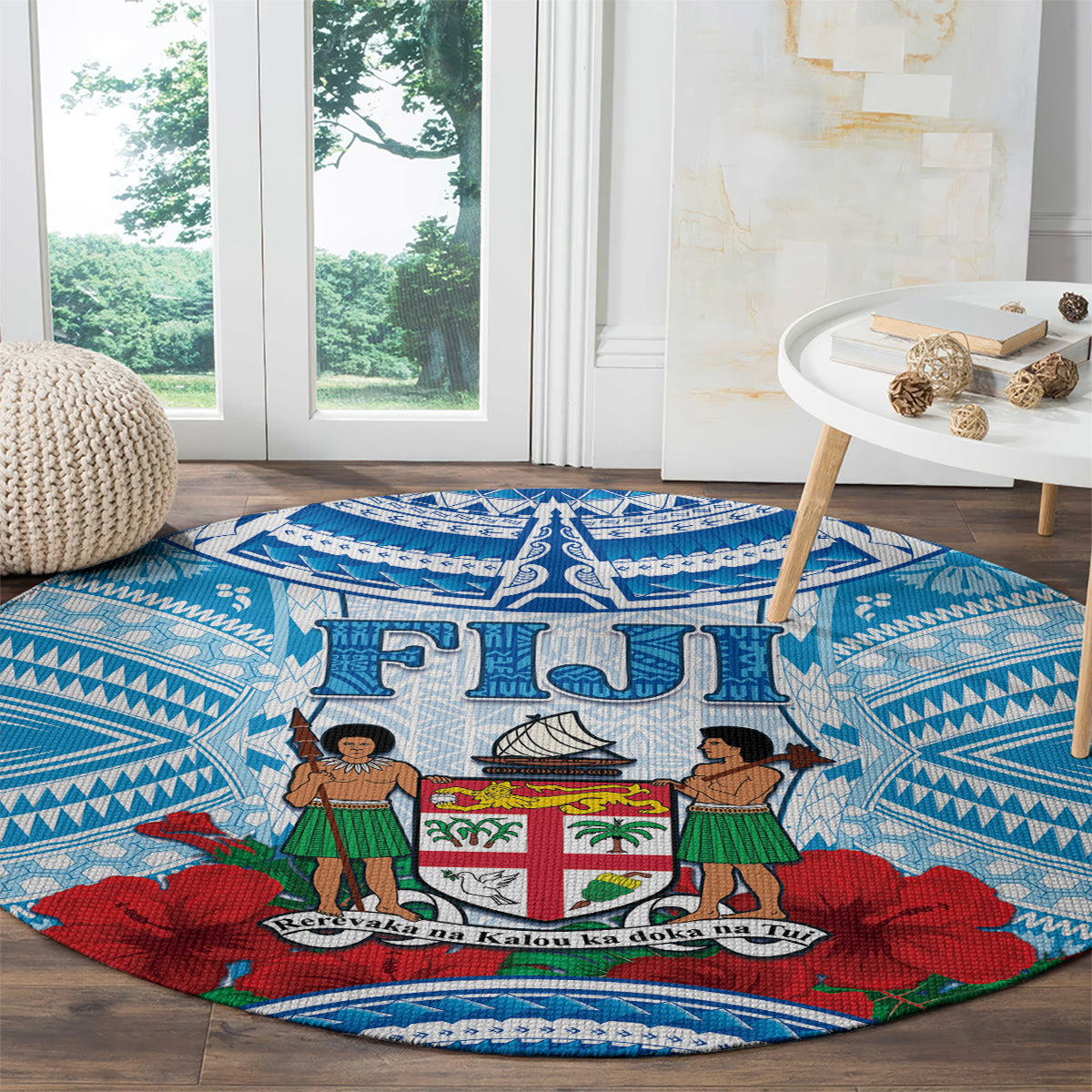 Fiji Ratu Sir Lala Sukuna Day Round Carpet Hibiscus Tapa Pattern LT05 - Polynesian Pride
