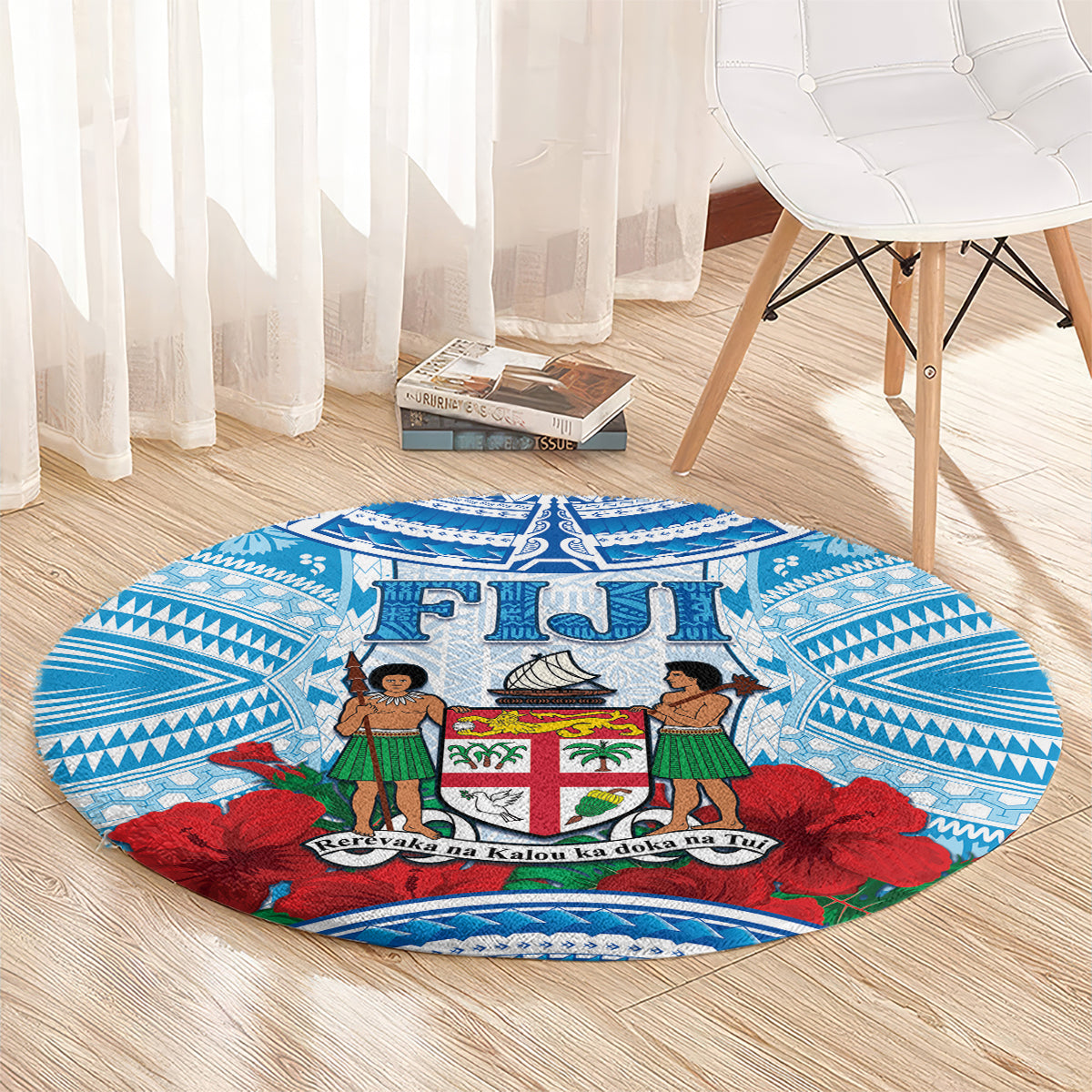Fiji Ratu Sir Lala Sukuna Day Round Carpet Hibiscus Tapa Pattern LT05 - Polynesian Pride