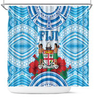 Fiji Ratu Sir Lala Sukuna Day Shower Curtain Hibiscus Tapa Pattern LT05 Blue - Polynesian Pride