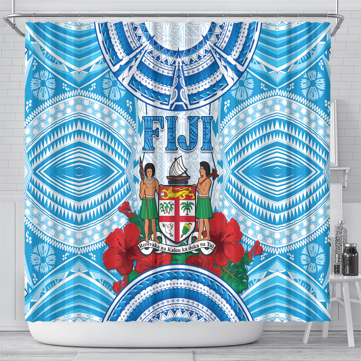 Fiji Ratu Sir Lala Sukuna Day Shower Curtain Hibiscus Tapa Pattern LT05 - Polynesian Pride