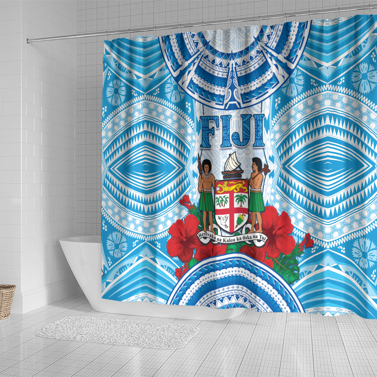 Fiji Ratu Sir Lala Sukuna Day Shower Curtain Hibiscus Tapa Pattern LT05 - Polynesian Pride