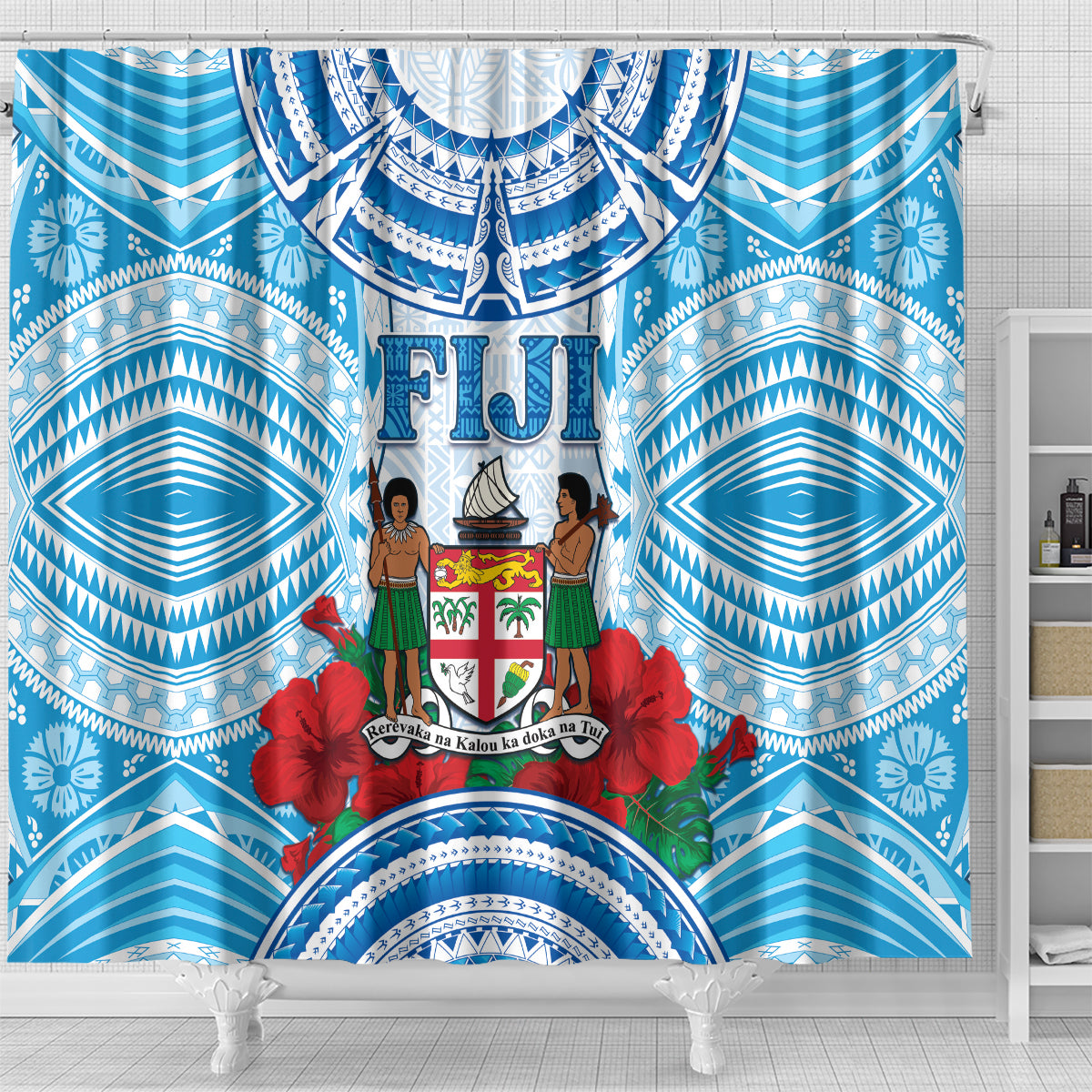 Fiji Ratu Sir Lala Sukuna Day Shower Curtain Hibiscus Tapa Pattern LT05 - Polynesian Pride