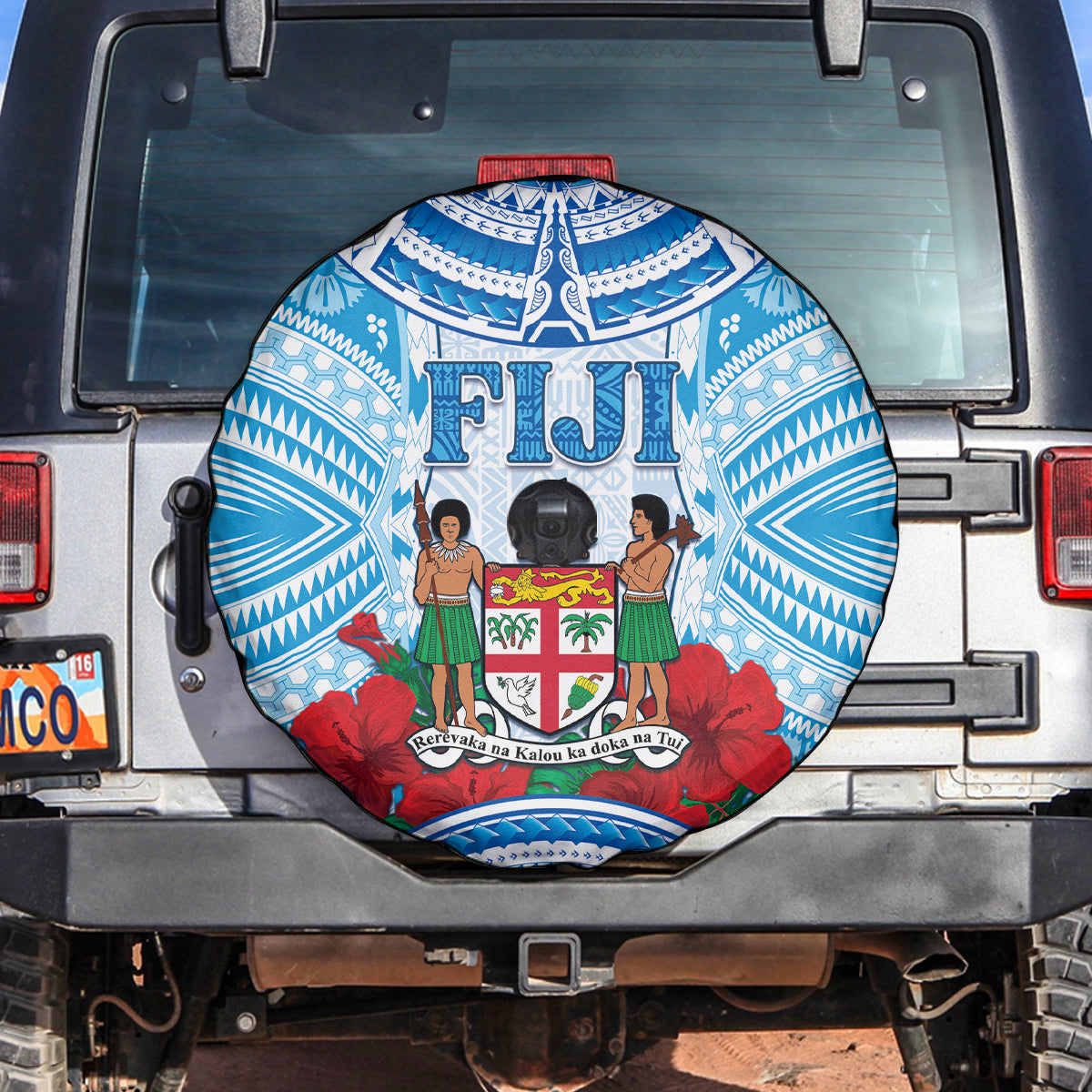 Fiji Ratu Sir Lala Sukuna Day Spare Tire Cover Hibiscus Tapa Pattern LT05 Blue - Polynesian Pride