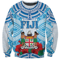 Personalised Fiji Ratu Sir Lala Sukuna Day Sweatshirt Hibiscus Tapa Pattern LT05 Unisex Blue - Polynesian Pride