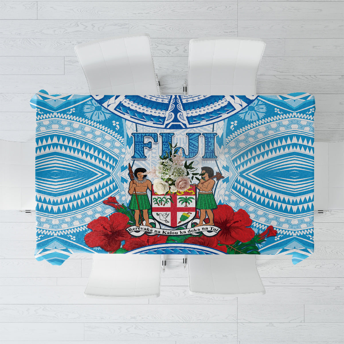Fiji Ratu Sir Lala Sukuna Day Tablecloth Hibiscus Tapa Pattern LT05 Blue - Polynesian Pride