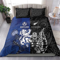 New Zealand And Scotland Rugby Bedding Set Maori Tiki With Thistle Together LT05 - Polynesian Pride