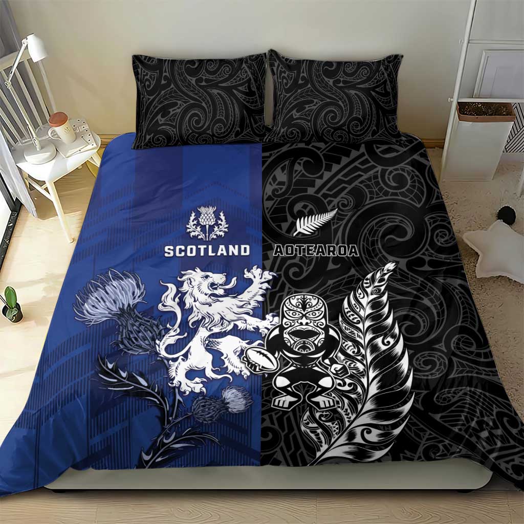 New Zealand And Scotland Rugby Bedding Set Maori Tiki With Thistle Together LT05 - Polynesian Pride
