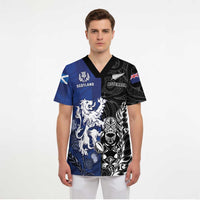 New Zealand And Scotland Rugby Custom Scrub Top Maori Tiki With Thistle Together LT05 - Polynesian Pride