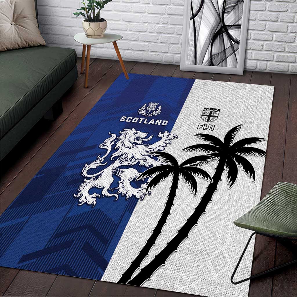Fiji And Scotland Rugby Area Rug Fijian Palm Tree With Thistle Together LT05 Blue - Polynesian Pride