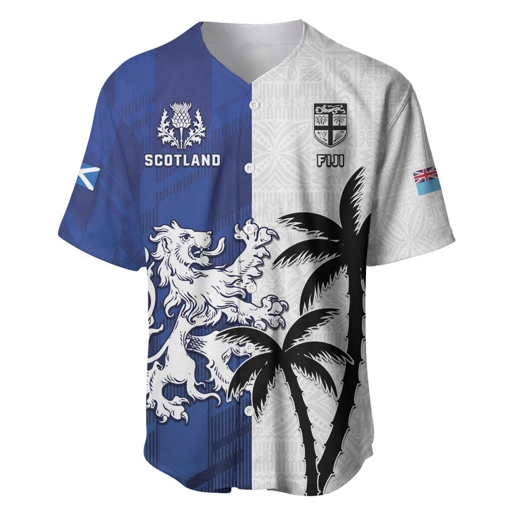 Fiji And Scotland Rugby Custom Baseball Jersey Fijian Palm Tree With Thistle Together LT05 Blue - Polynesian Pride