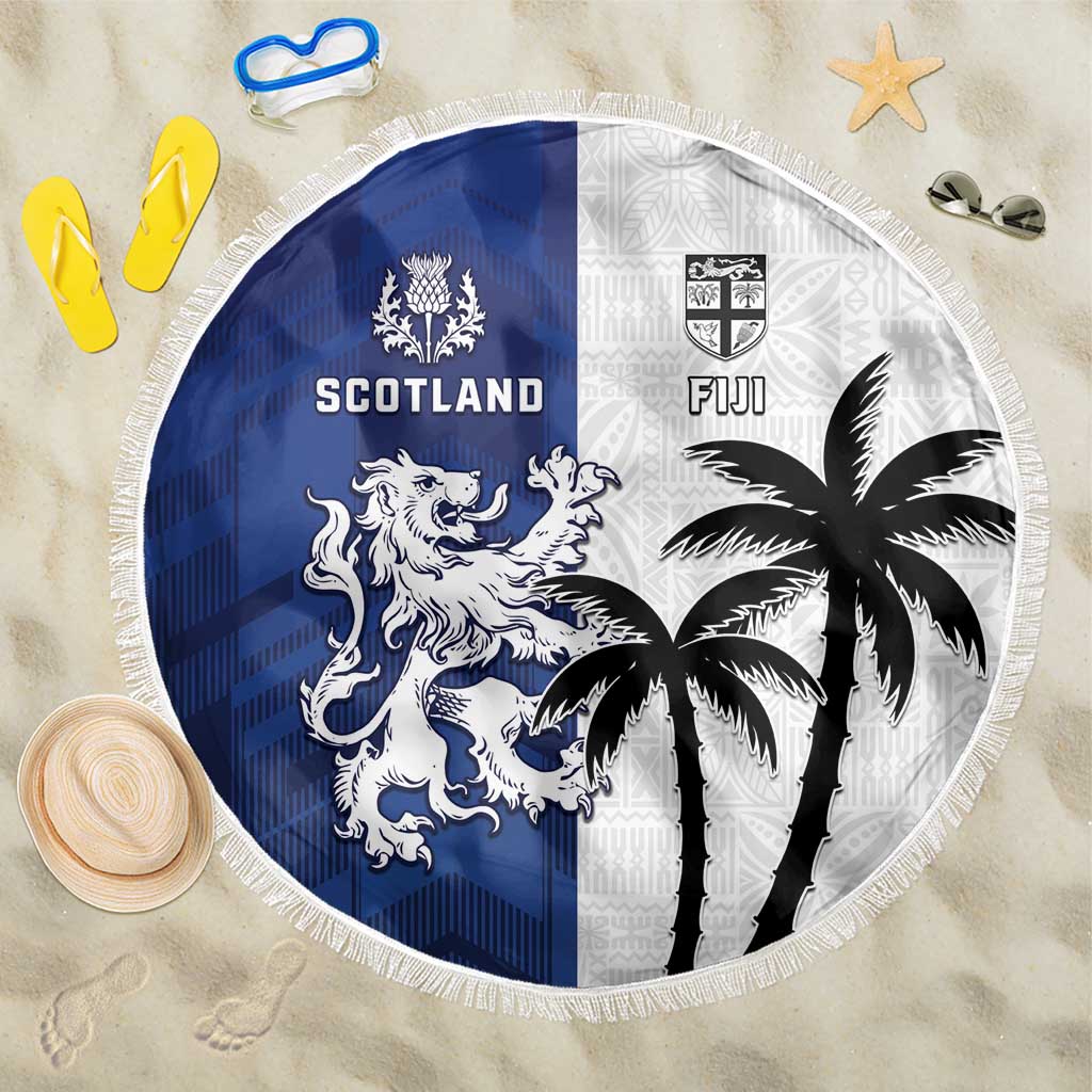 Fiji And Scotland Rugby Beach Blanket Fijian Palm Tree With Thistle Together LT05 One Size 150cm Blue - Polynesian Pride