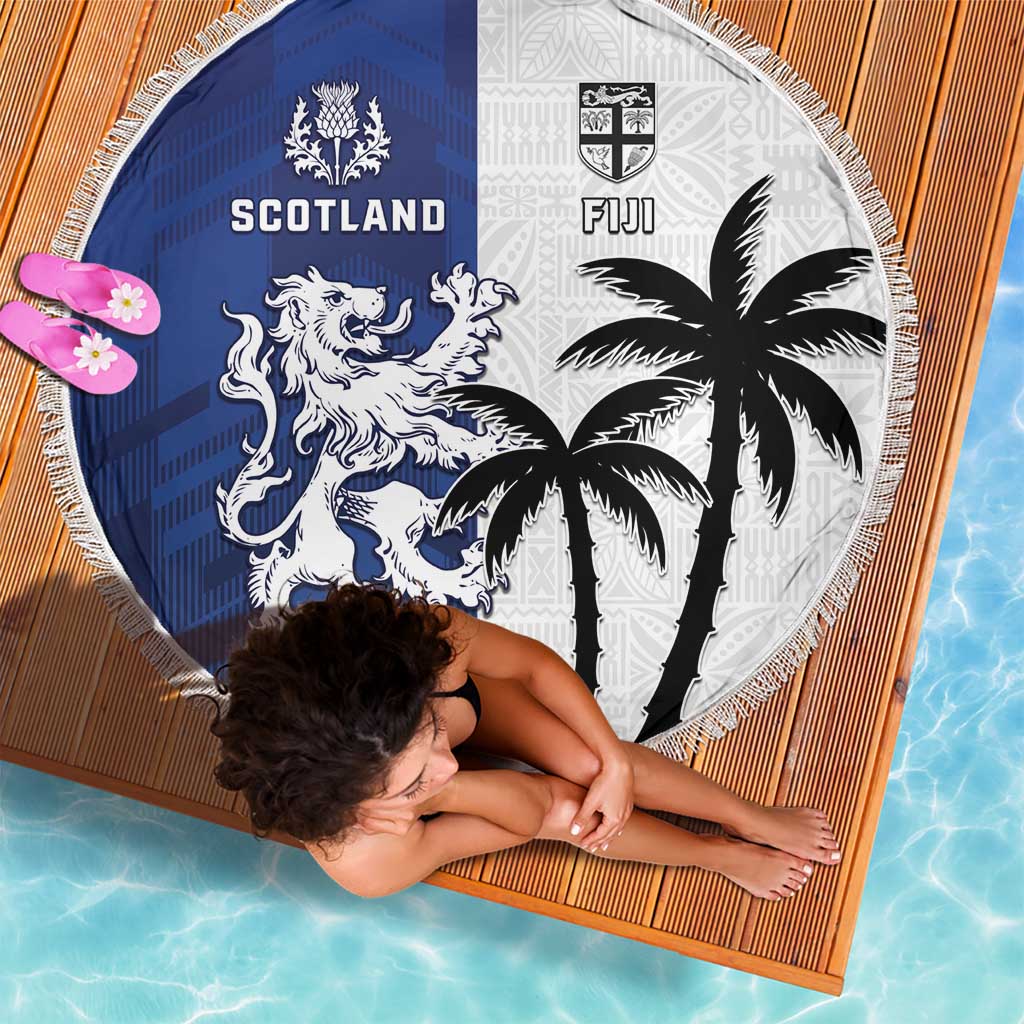Fiji And Scotland Rugby Beach Blanket Fijian Palm Tree With Thistle Together LT05 - Polynesian Pride