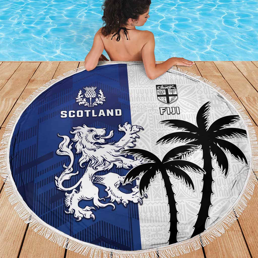 Fiji And Scotland Rugby Beach Blanket Fijian Palm Tree With Thistle Together LT05 - Polynesian Pride