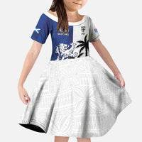 Fiji And Scotland Rugby Custom Kid Short Sleeve Dress Fijian Palm Tree With Thistle Together LT05 KID Blue - Polynesian Pride