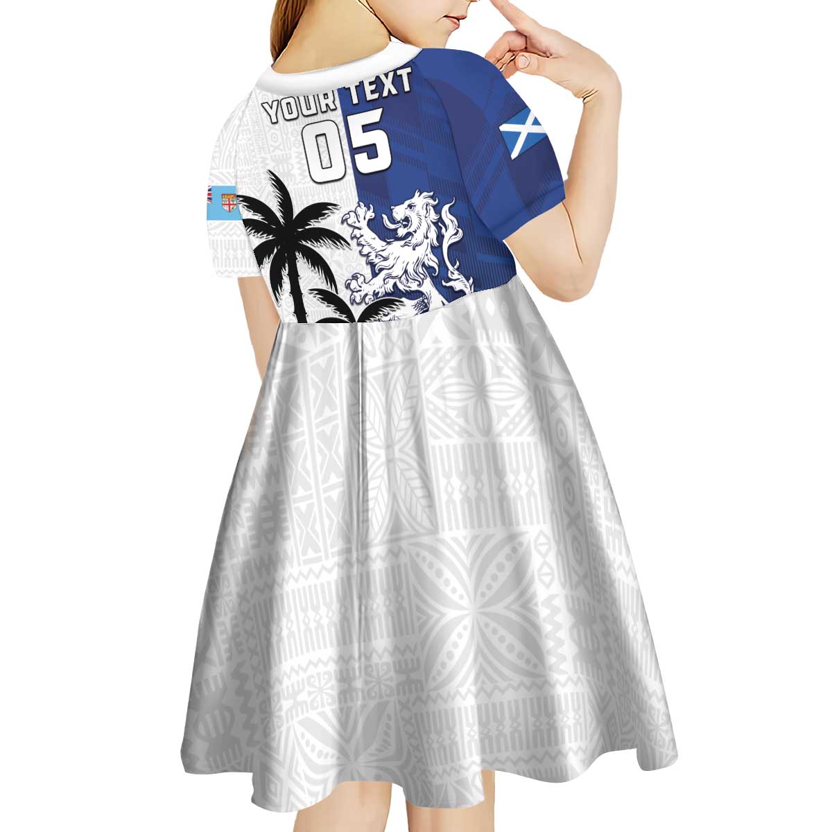 Fiji And Scotland Rugby Custom Kid Short Sleeve Dress Fijian Palm Tree With Thistle Together LT05 - Polynesian Pride