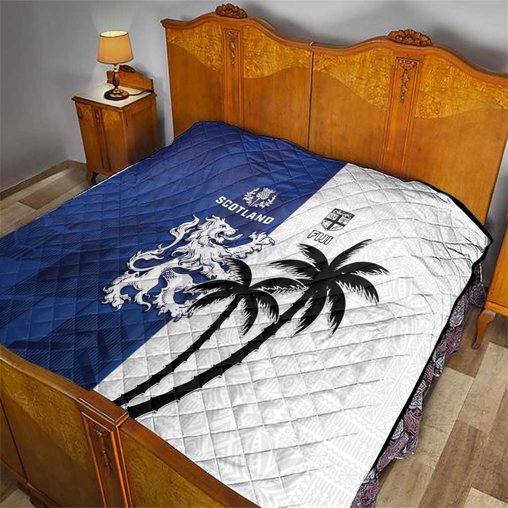 Fiji And Scotland Rugby Quilt Fijian Palm Tree With Thistle Together LT05 - Polynesian Pride