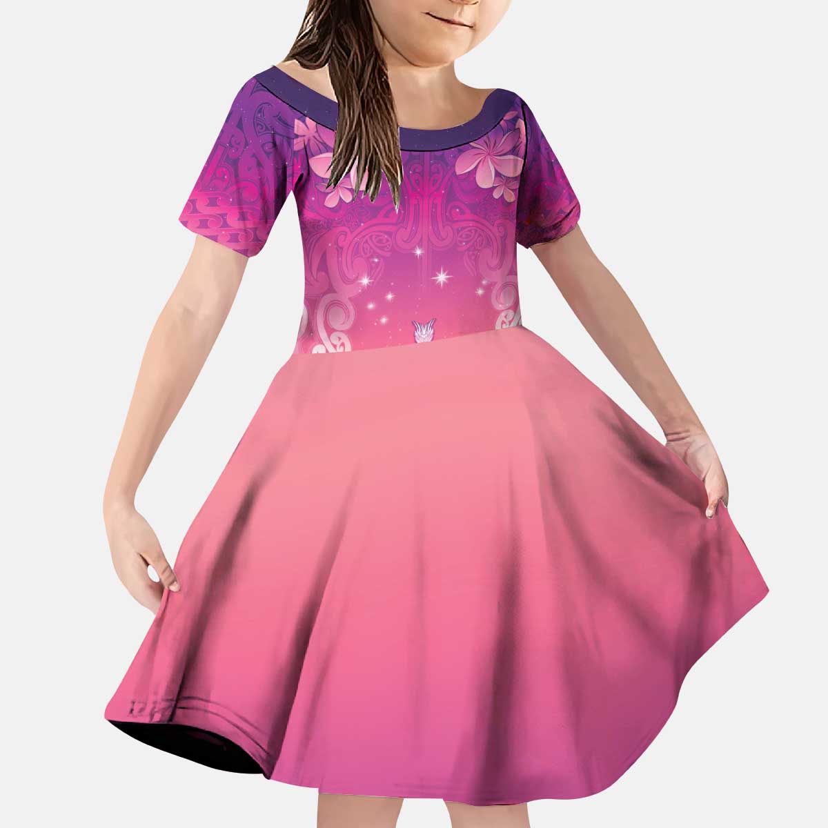 New Zealand Matariki Kid Short Sleeve Dress Maori Marae Purple Galaxy LT05 KID Purple - Polynesian Pride