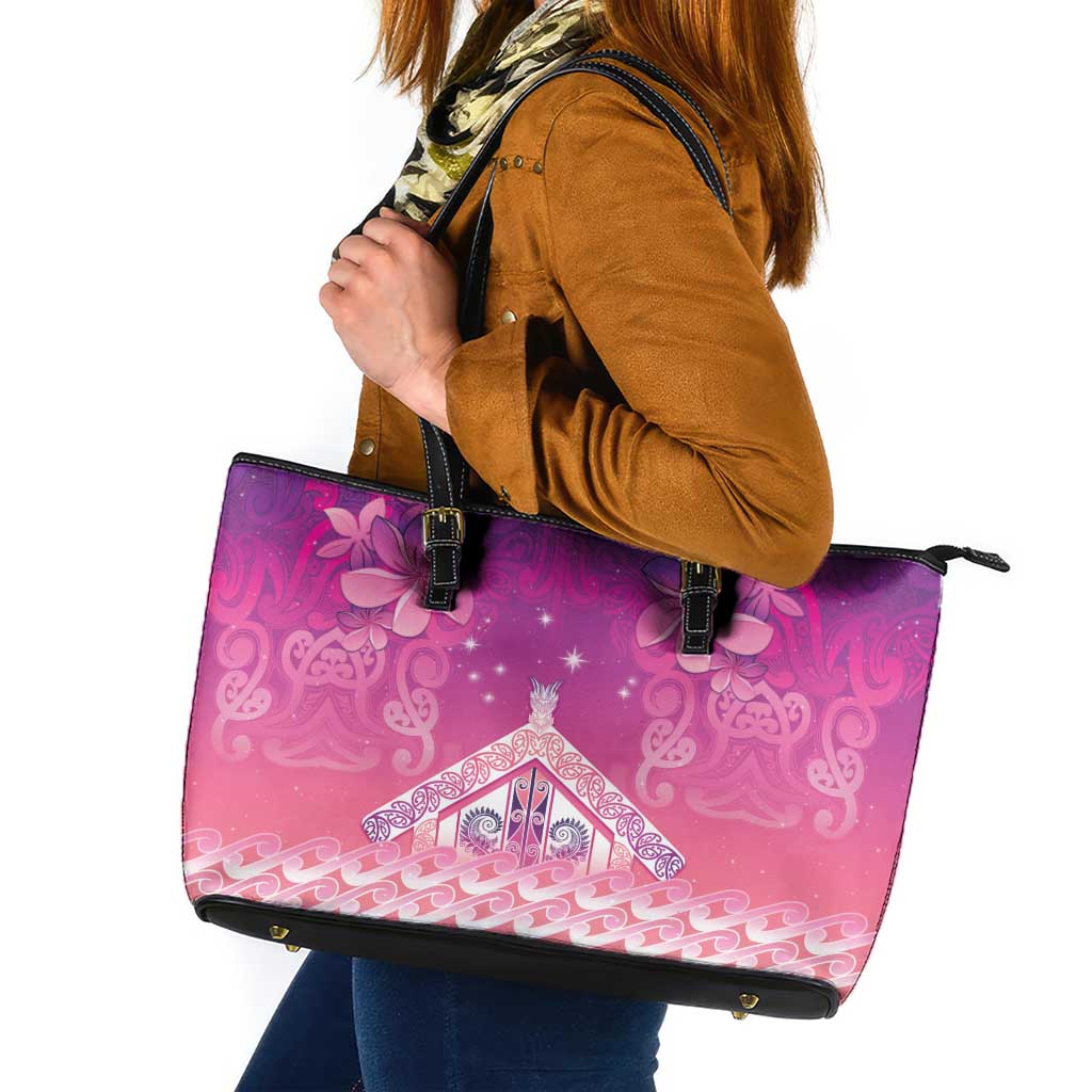 New Zealand Matariki Leather Tote Bag Maori Marae Purple Galaxy LT05 Purple - Polynesian Pride