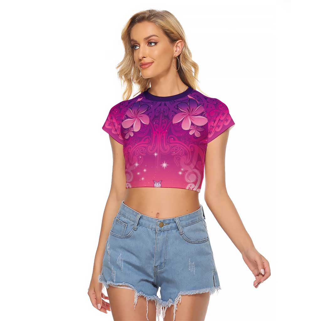 New Zealand Matariki Raglan Cropped T Shirt Maori Marae Purple Galaxy LT05 Female Purple - Polynesian Pride