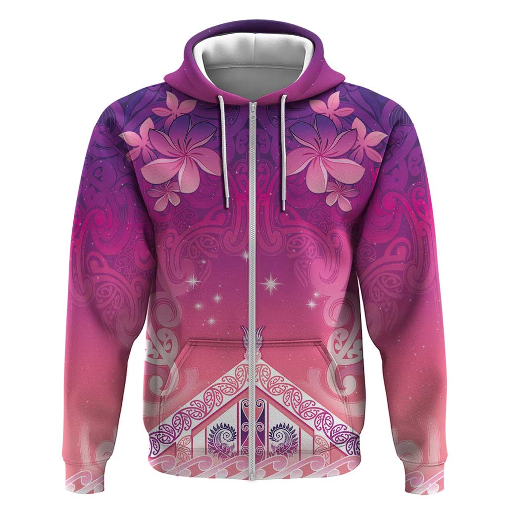 New Zealand Matariki Zip Hoodie Maori Marae Purple Galaxy LT05 Zip Hoodie Purple - Polynesian Pride