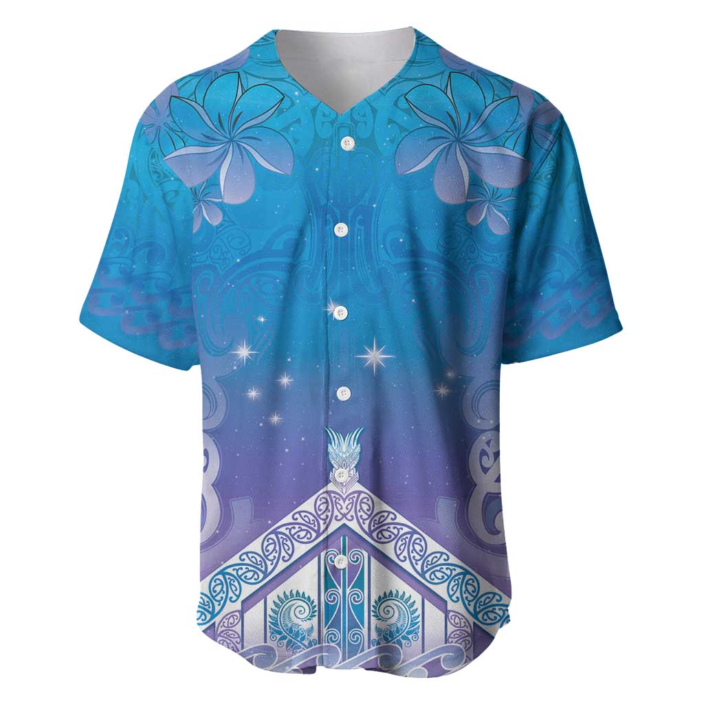 New Zealand Matariki Baseball Jersey Maori Marae Cyan Galaxy LT05 Cyan - Polynesian Pride