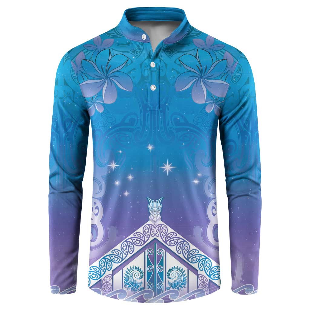 New Zealand Matariki Button Sweatshirt Maori Marae Cyan Galaxy LT05 Cyan - Polynesian Pride