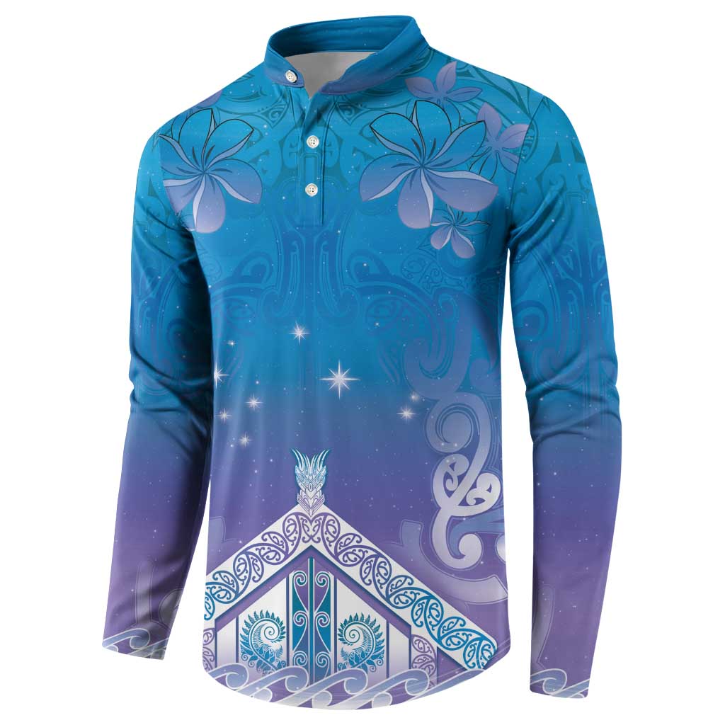 New Zealand Matariki Button Sweatshirt Maori Marae Cyan Galaxy LT05 - Polynesian Pride