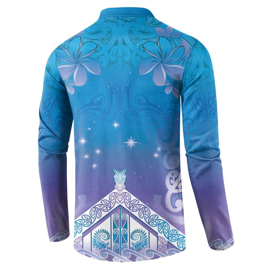 New Zealand Matariki Button Sweatshirt Maori Marae Cyan Galaxy LT05 - Polynesian Pride